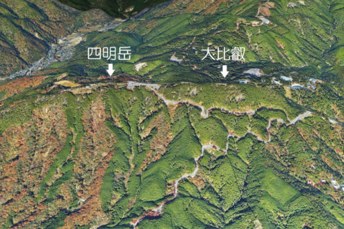 グーグルアースで見た比叡山頂